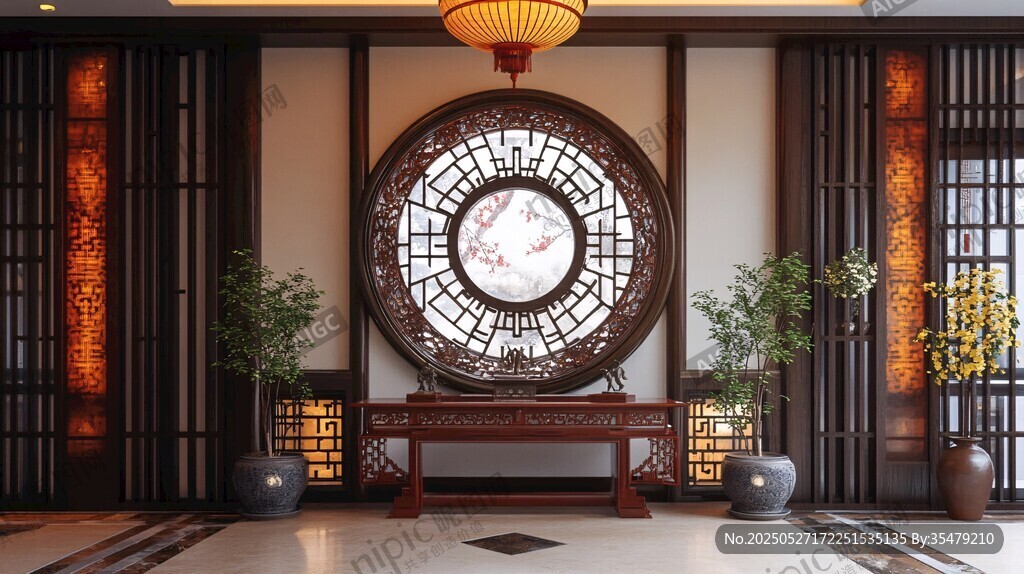 中式典雅玄關(guān)室內(nèi)裝飾景