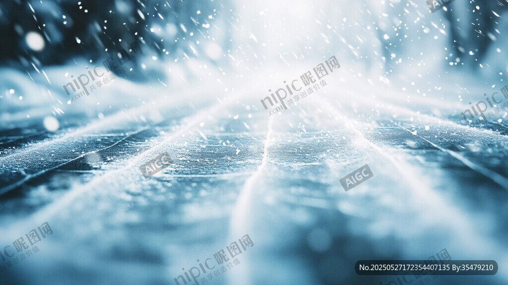 雪夜道路的夢(mèng)幻光影效果