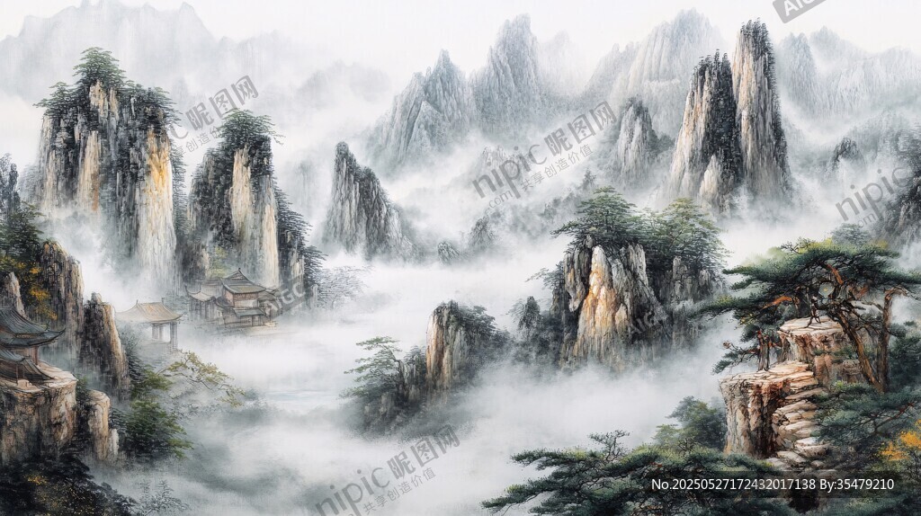 水墨山水間的云霧奇峰
