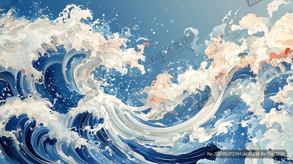 夢幻海浪藝術插畫