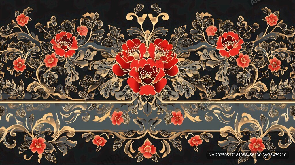 中式古典花卉刺繡圖案