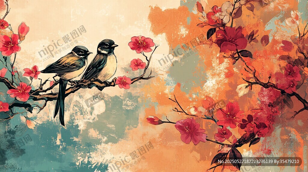 雙鳥棲花圖