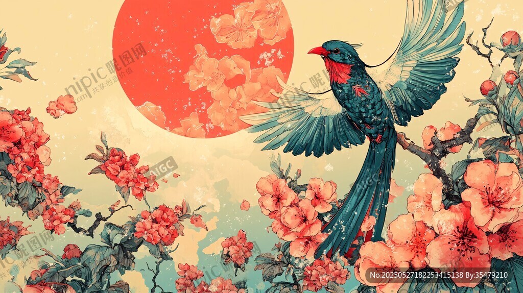 花鳥朝陽圖 盡顯東方韻味