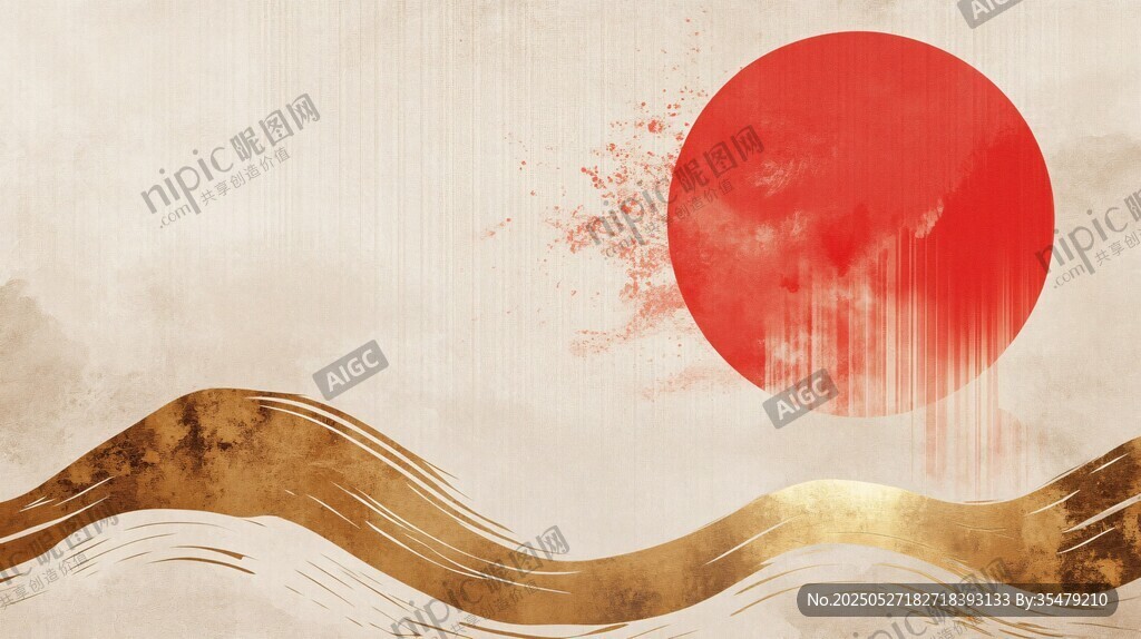 紅日金波中式意境背景圖