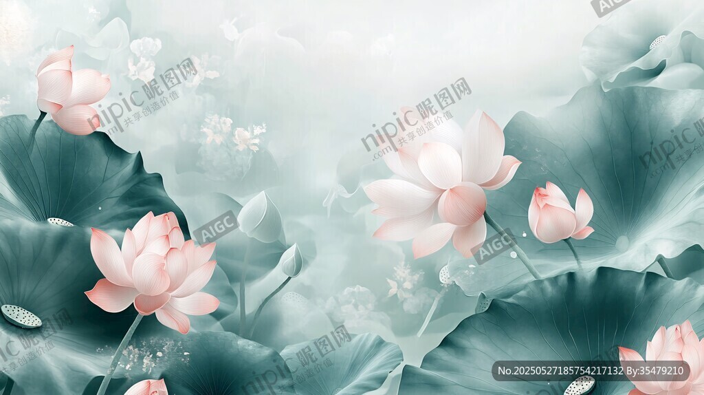 水墨荷花清新唯美背景圖