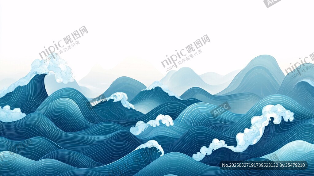 海浪翻涌 藍色海洋景觀