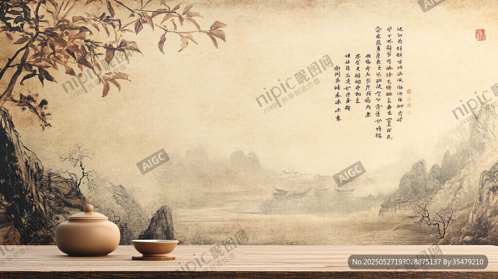 中式古風(fēng)茶景意境畫面