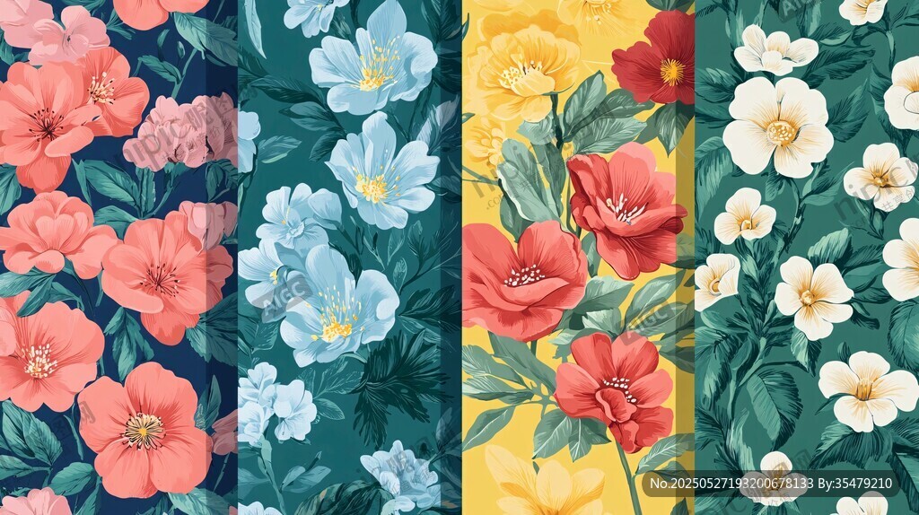 多彩花卉圖案無縫背景圖