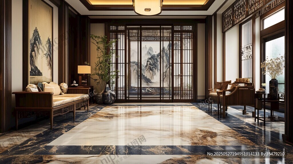 中式典雅客廳室內(nèi)場(chǎng)景