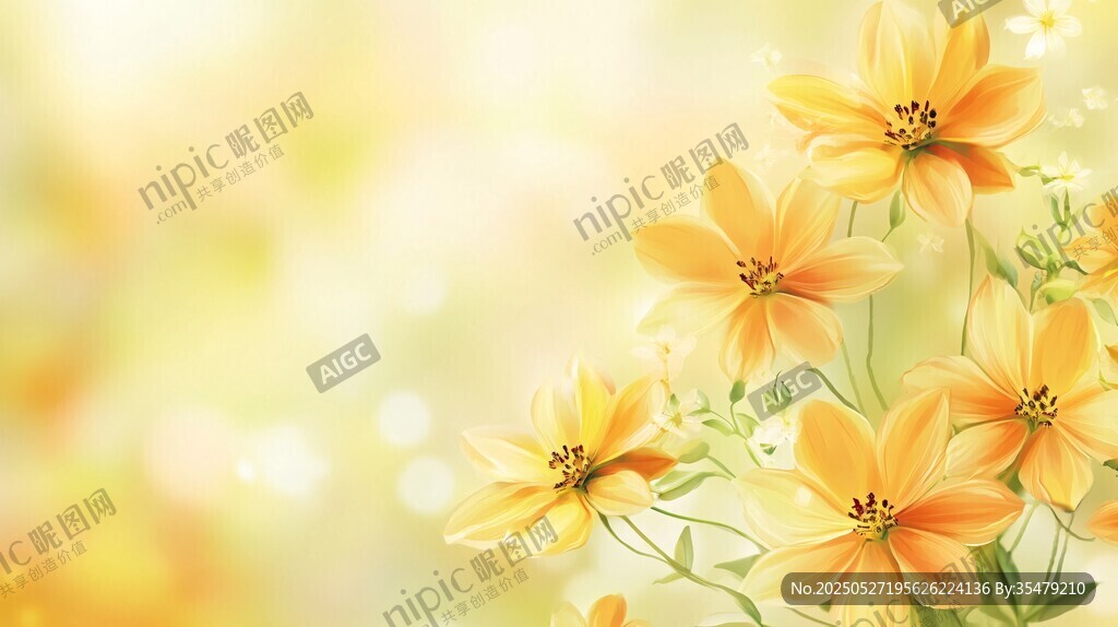 燦爛黃花綻放夢幻背景