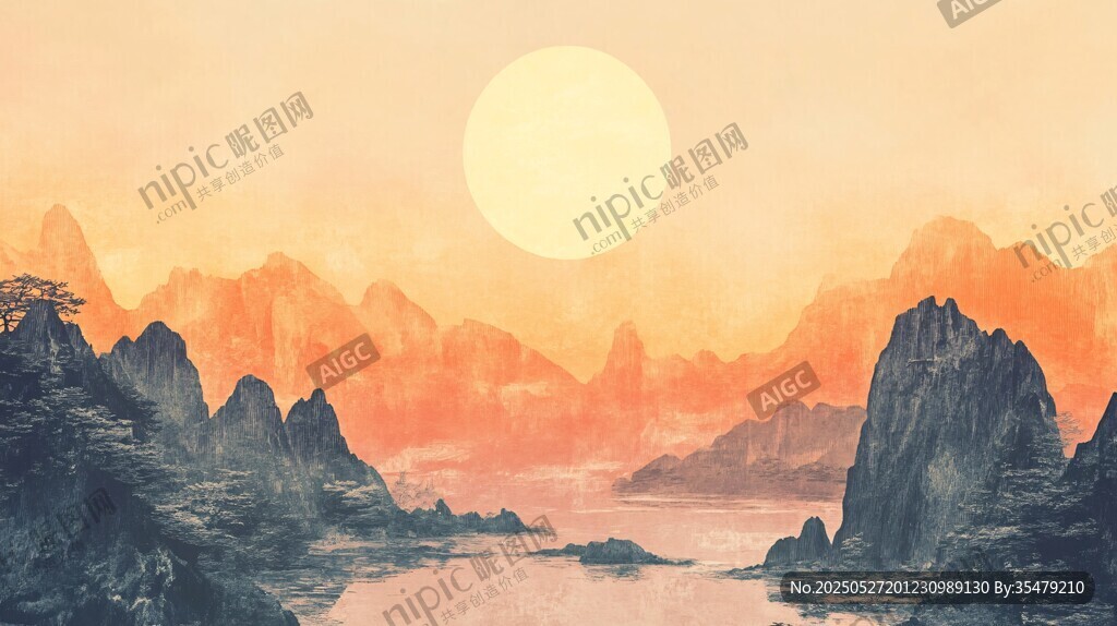 落日下的壯美山水景觀