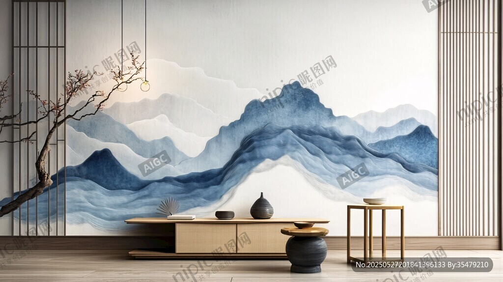 中式山水風客廳雅致場景