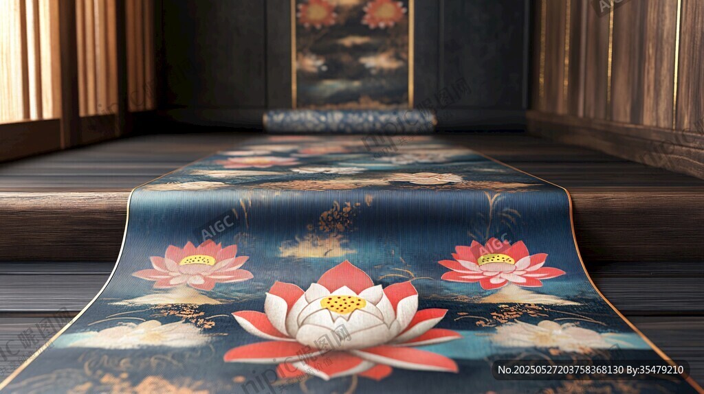 中式蓮花圖案精美長地毯