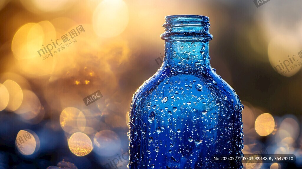 陽光下的藍瓶水珠閃耀
