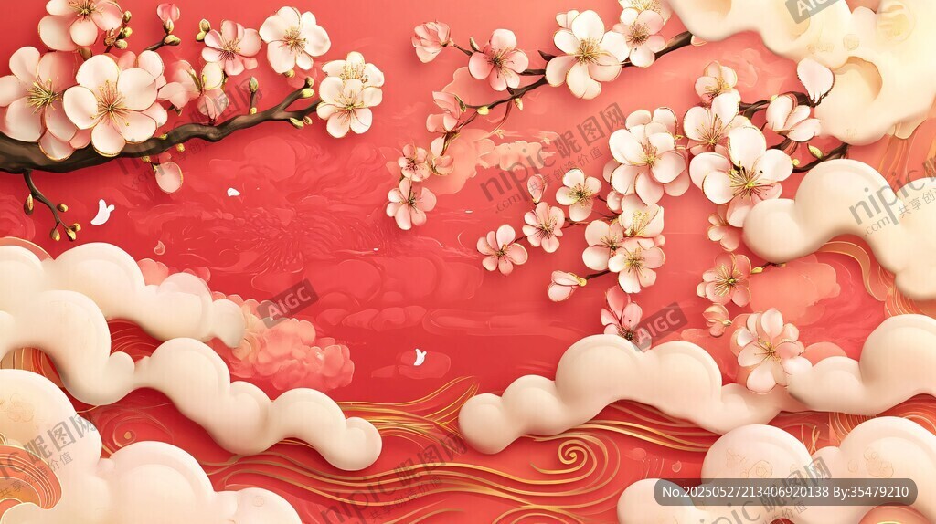 紅梅映云 中式浪漫意境