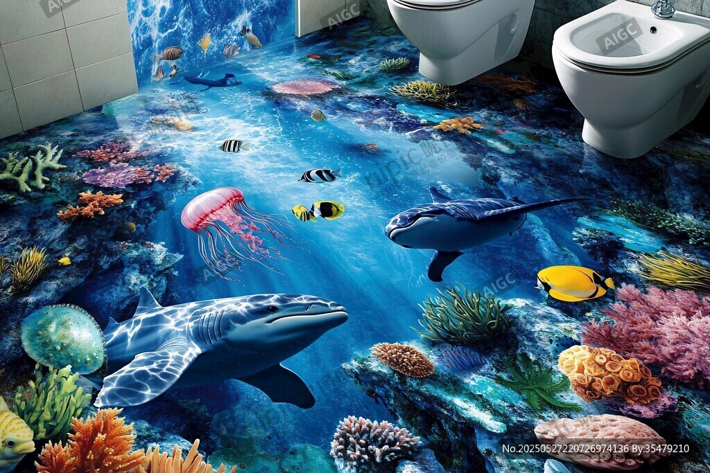 海底世界3D衛(wèi)生間地板畫