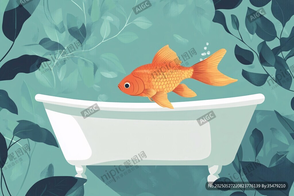 浴缸中的金魚與綠植景觀