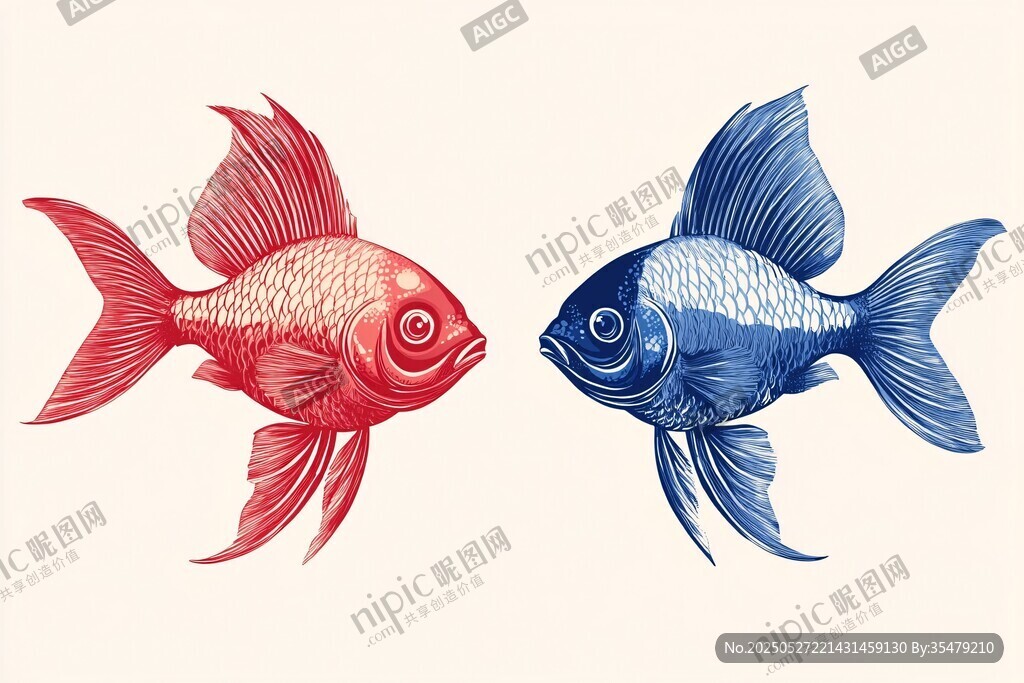 紅藍(lán)雙色金魚插畫展示