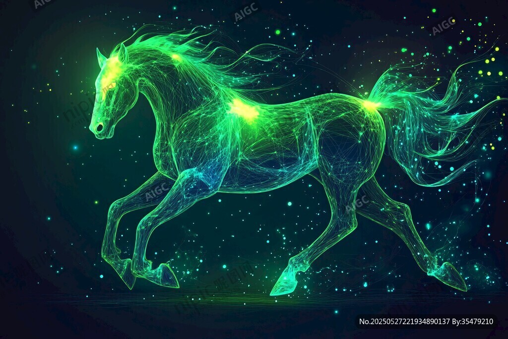 夢(mèng)幻熒光駿馬在星夜中奔騰