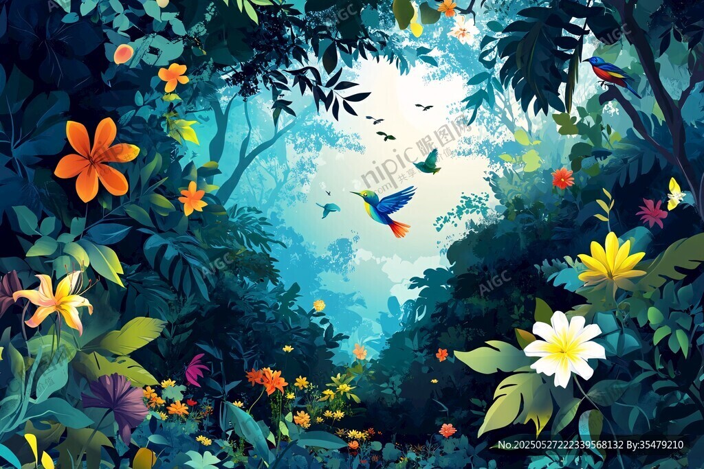 夢幻叢林中的花鳥世界