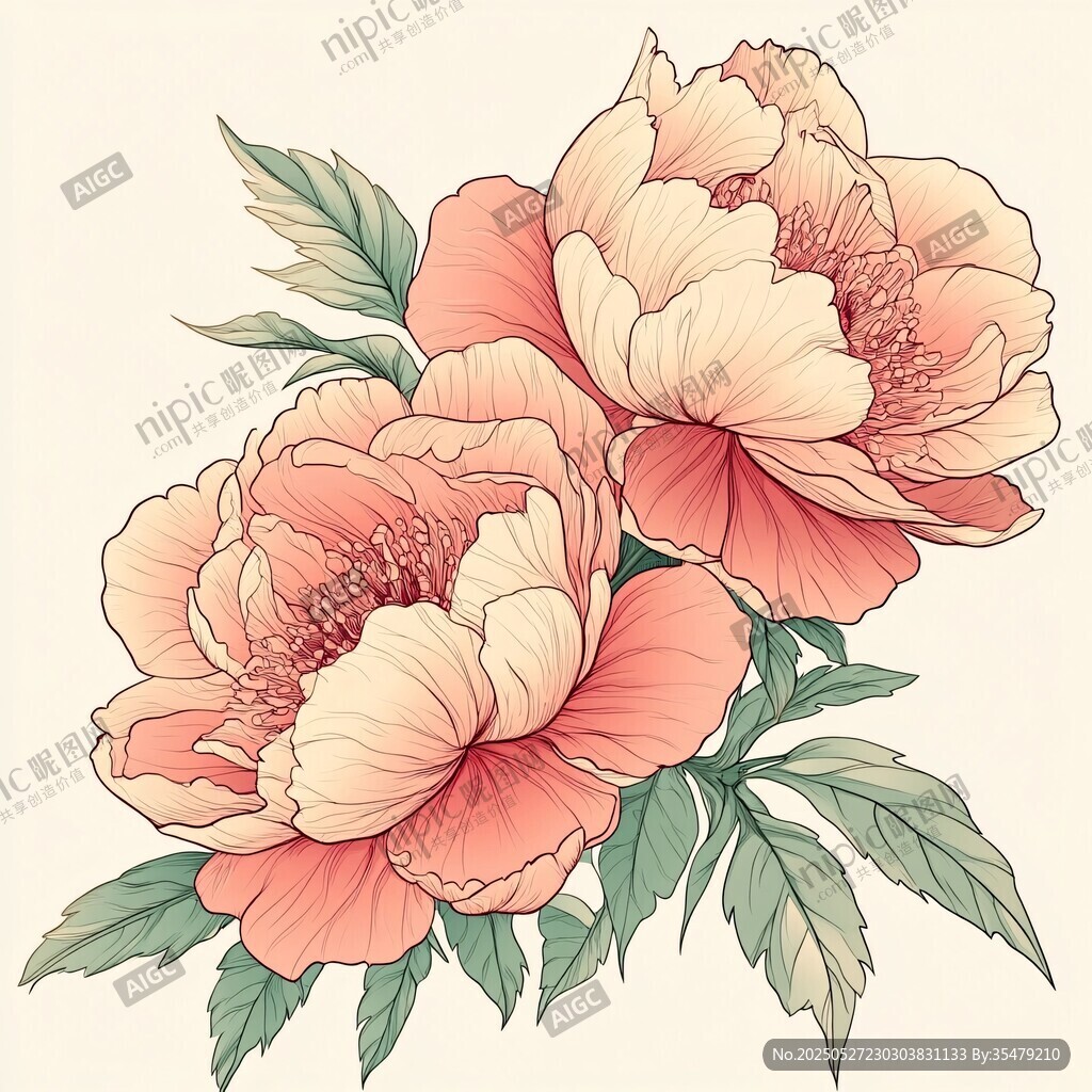復(fù)古風(fēng)雙朵嬌艷牡丹花
