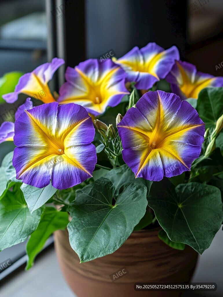 紫黃相間牽牛花盆栽