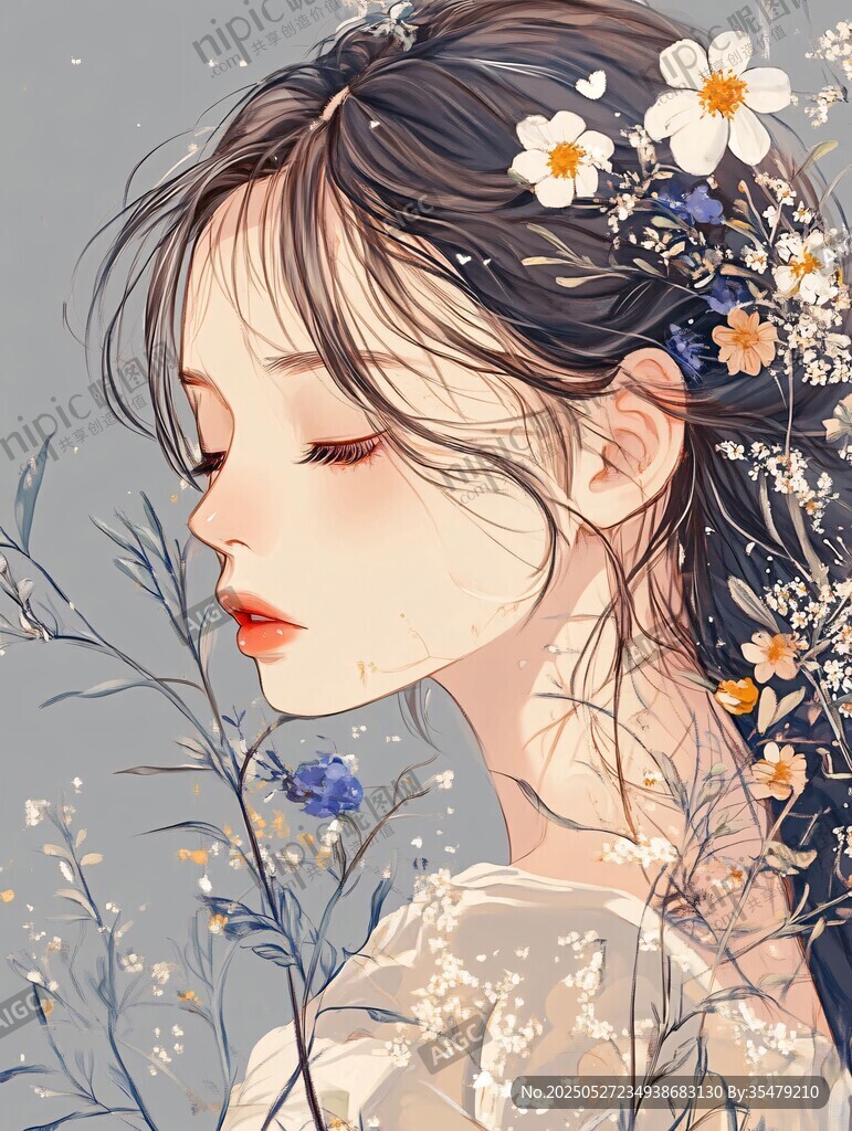 花飾少女的唯美側(cè)顏