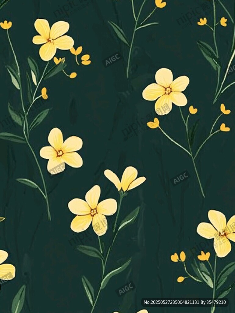 清新黃花朵綠色背景圖案