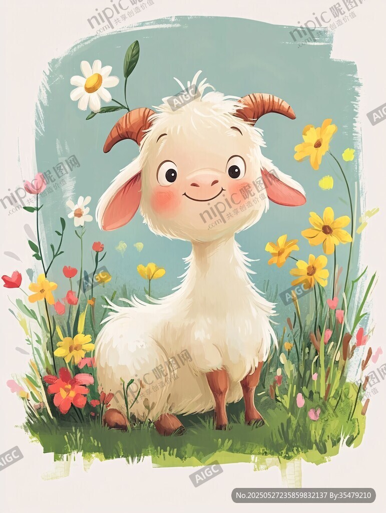 花叢中的可愛(ài)小山羊