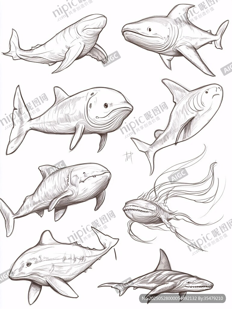 手繪海洋生物魚類插畫集合