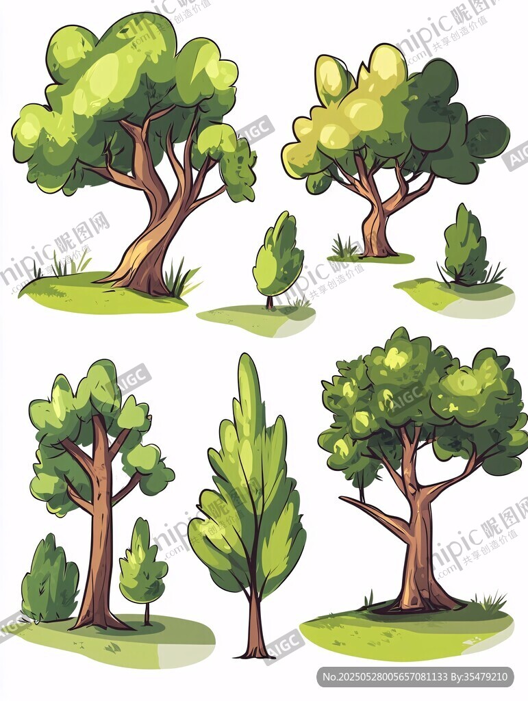 多樣卡通樹木插畫集合