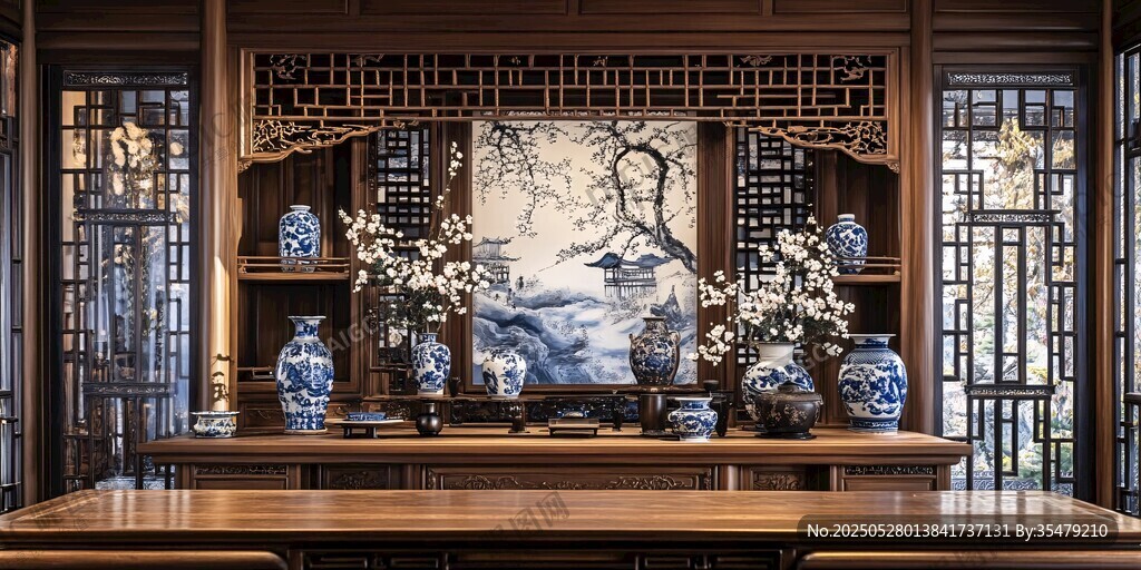 中式雅室 青花瓷飾的古韻空間