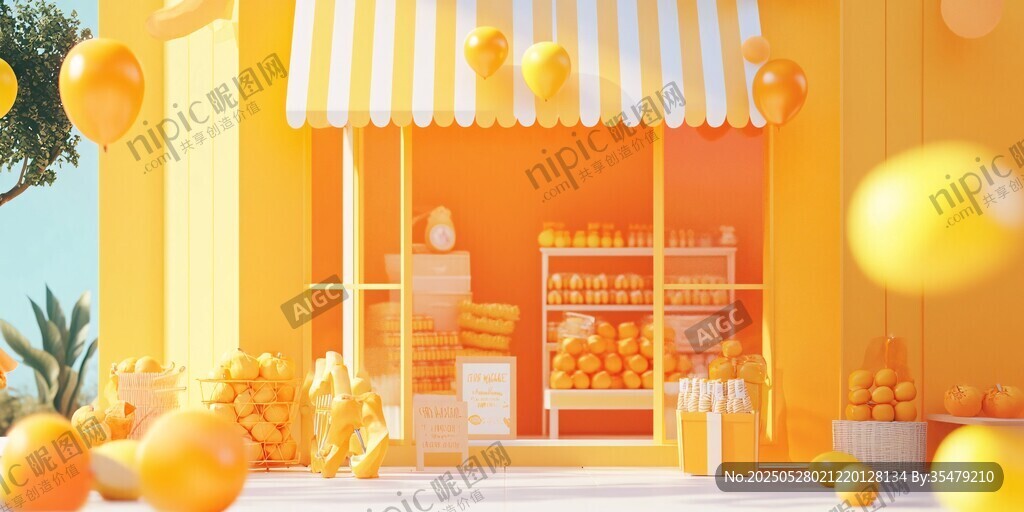 橙意滿滿的水果小店場景