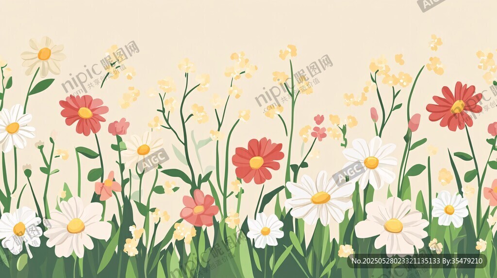 春日爛漫野花插畫