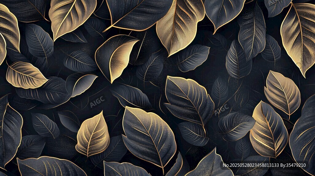 黑金樹葉圖案背景紋理