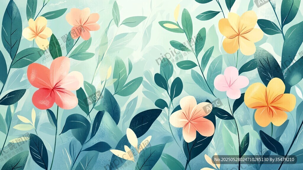 清新花卉綠植背景圖案