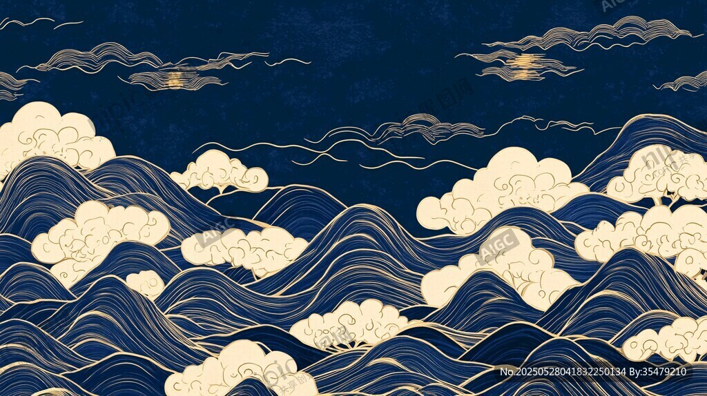 中式海浪云海國(guó)風(fēng)背景圖