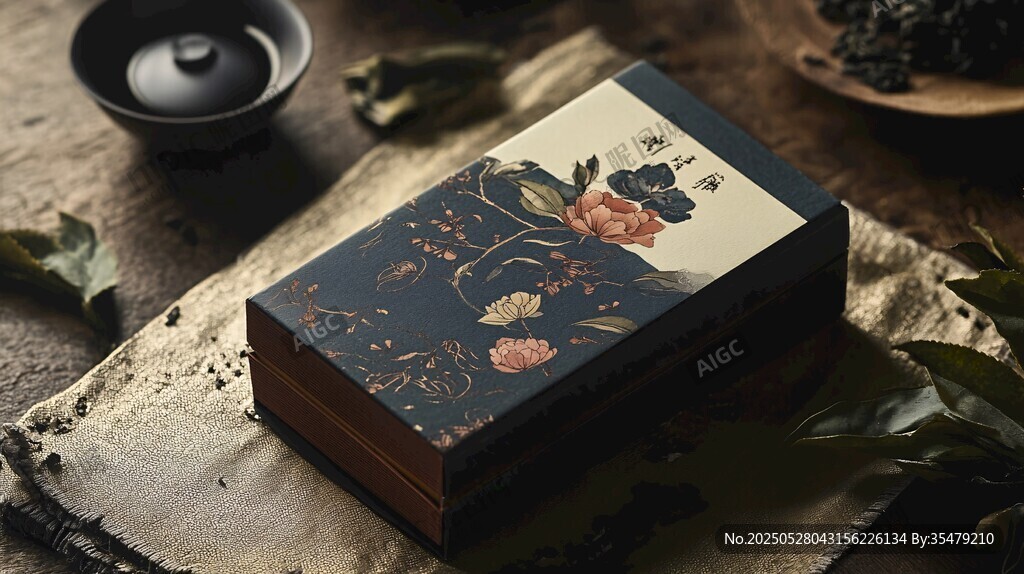 中式典雅花茶包裝盒展示