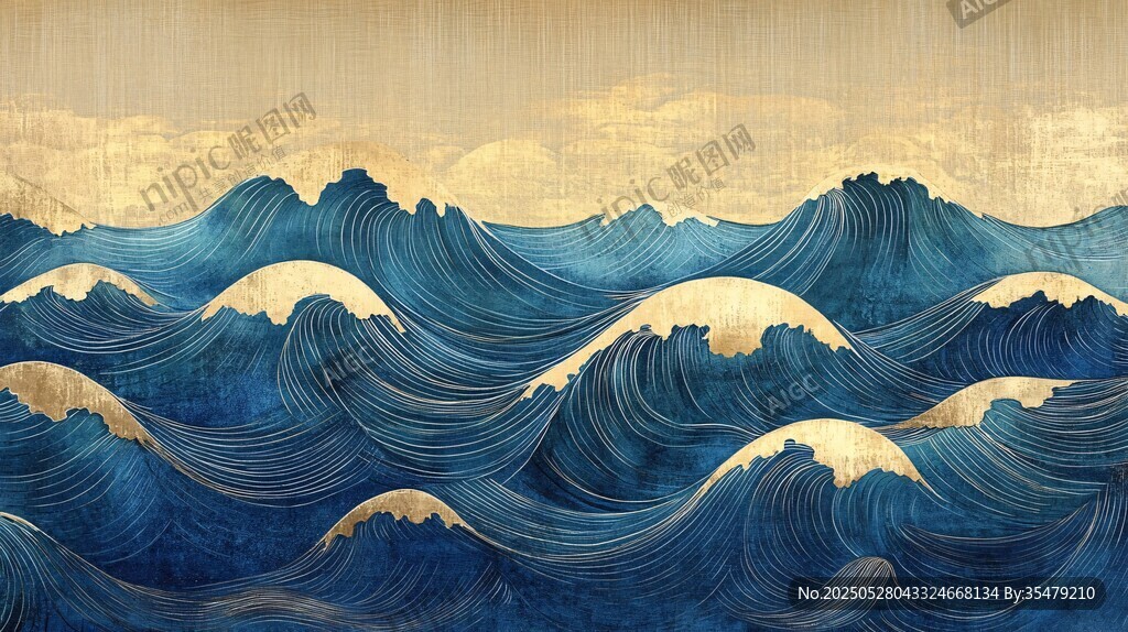 金藍交織的壯闊海浪圖景