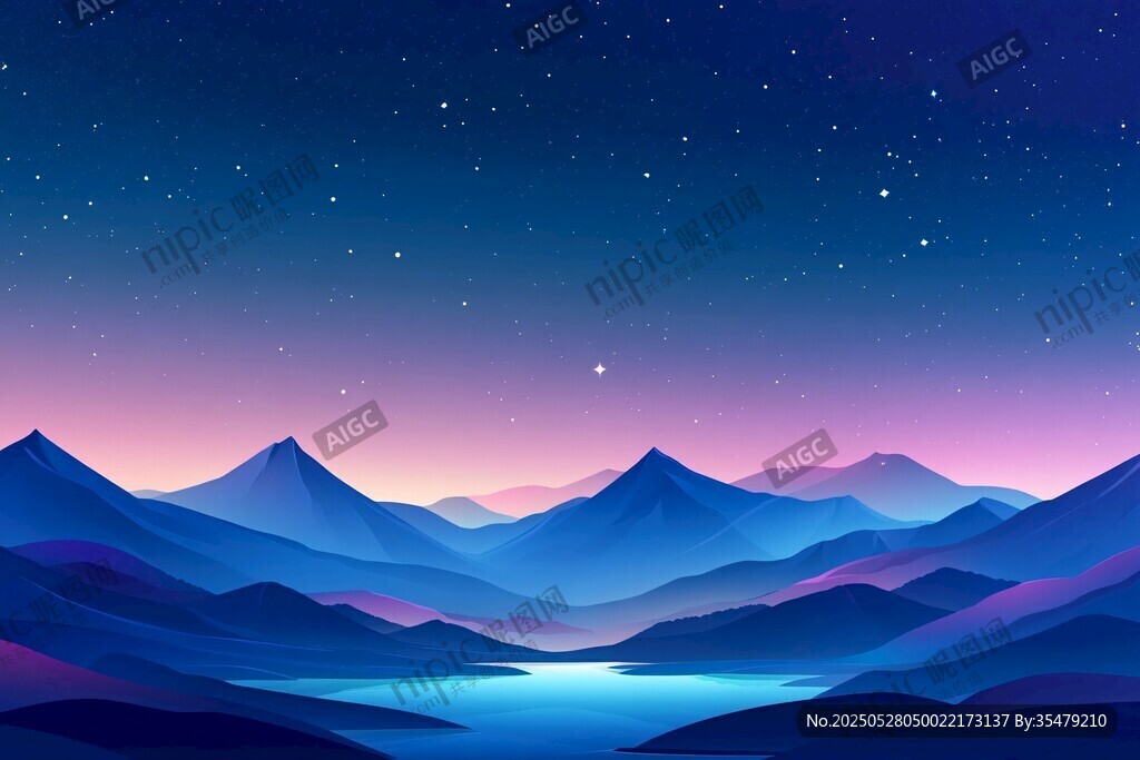 夢幻星空下的靜謐山水