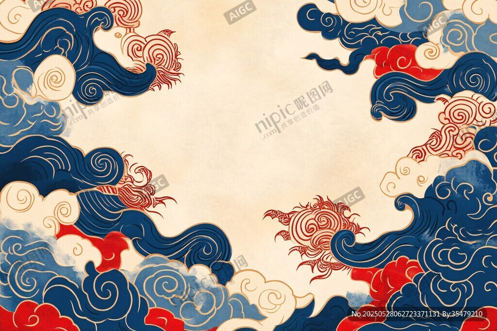 中式海浪云紋國(guó)風(fēng)背景圖