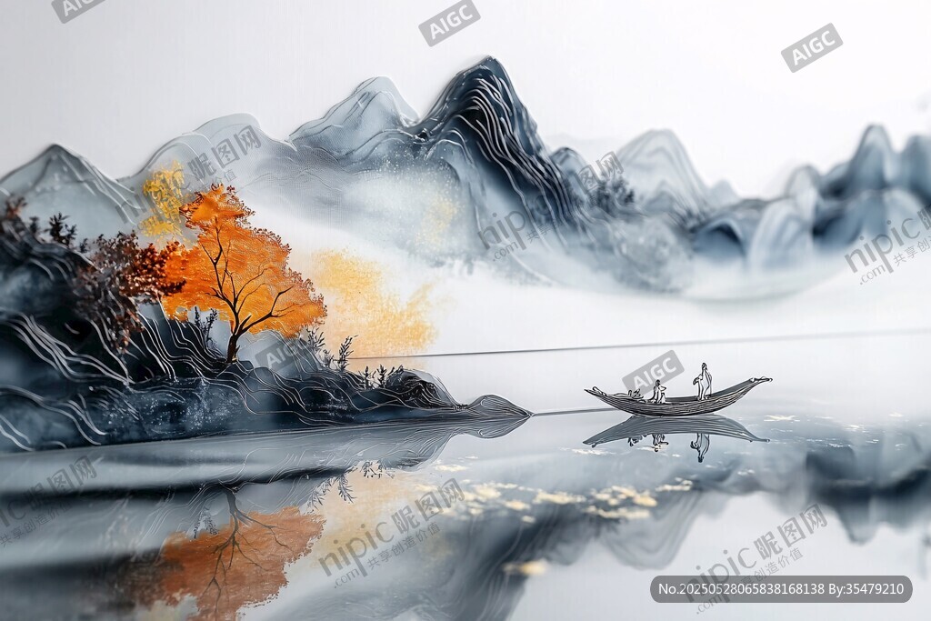 秋江孤舟山水詩意畫卷
