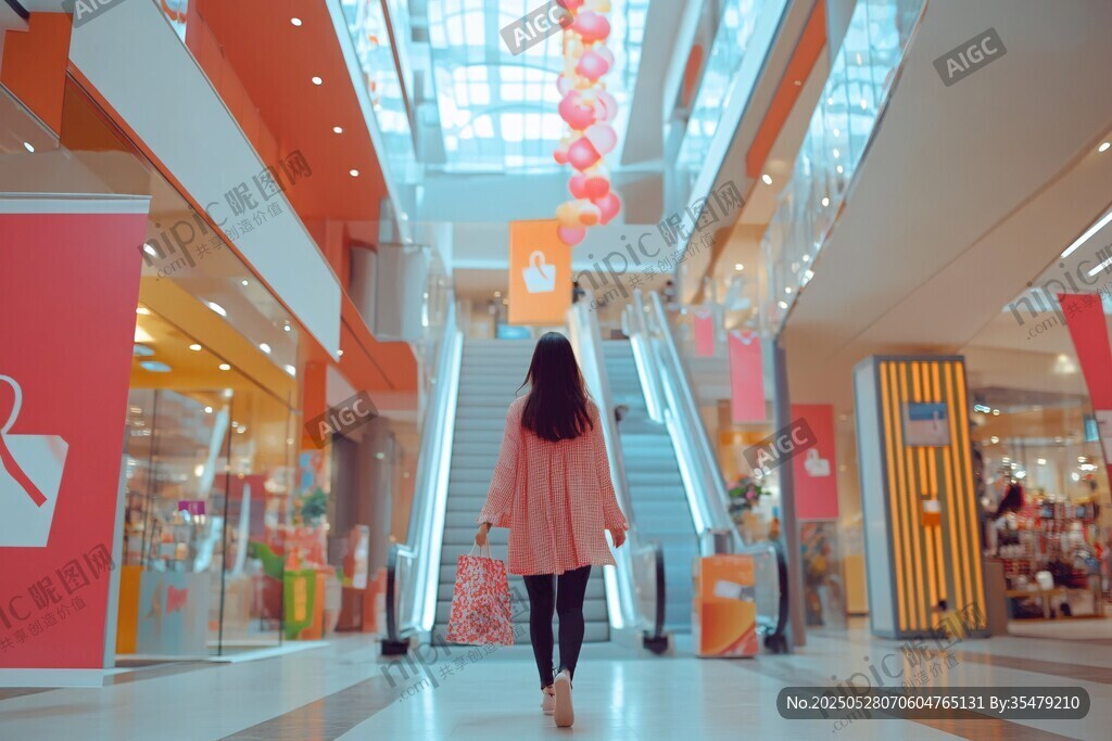 女子漫步繁華商場