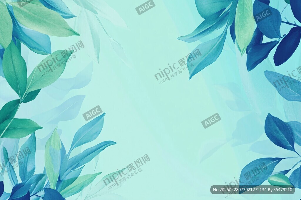 清新藍綠葉片背景圖