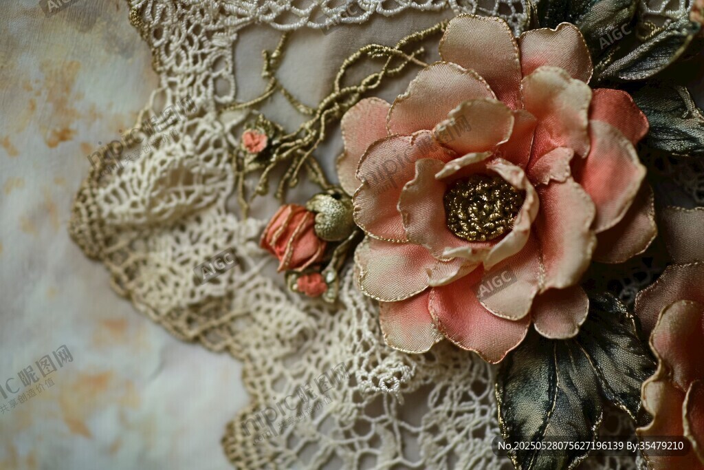 復古蕾絲上的精致花朵