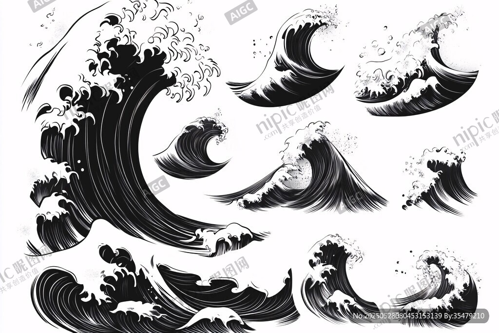 日式黑白海浪圖案集合
