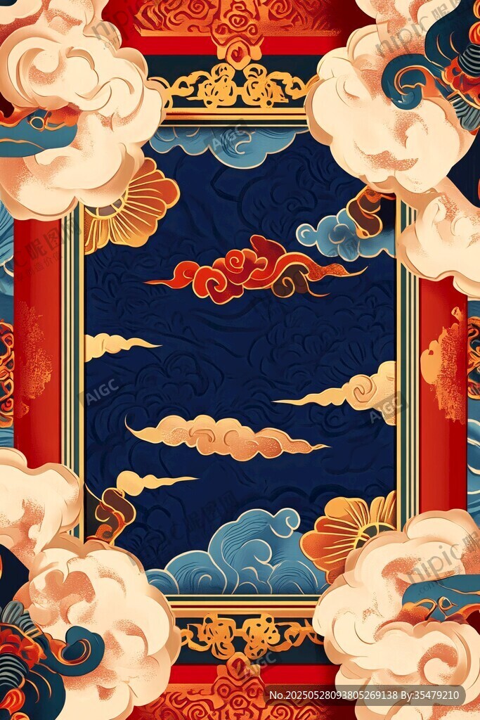 中式古典云紋邊框圖案