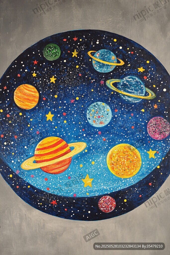 夢幻手繪宇宙星球畫作