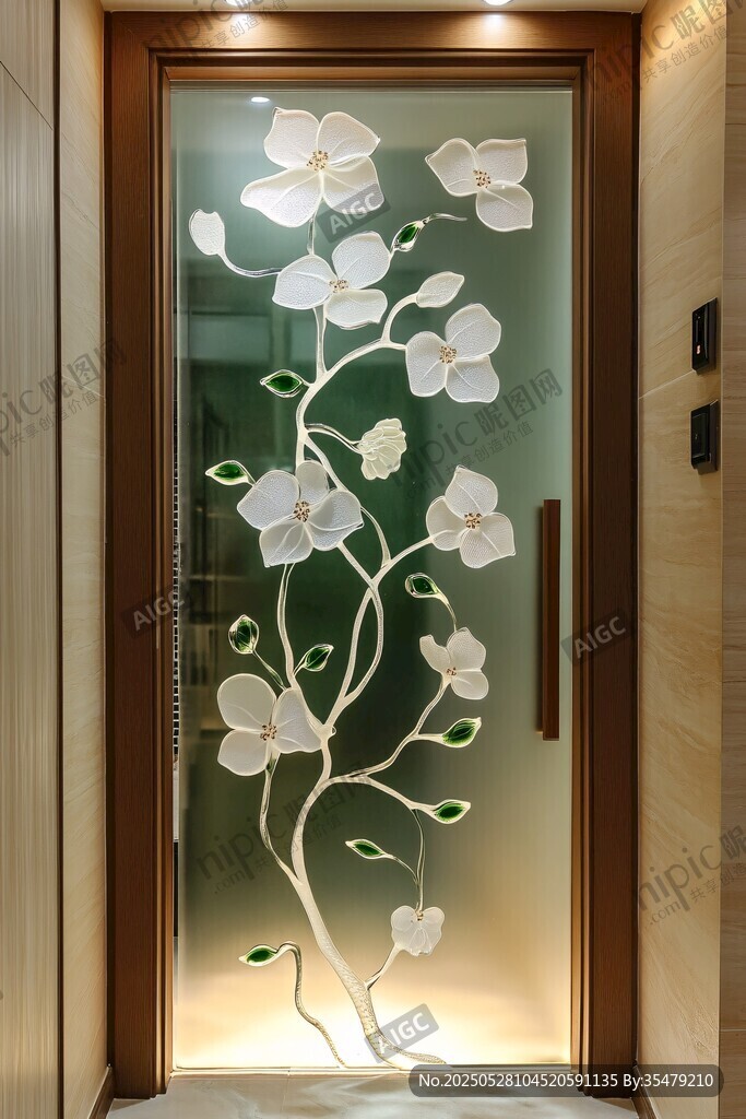 玻璃門(mén)上的精美花卉圖案