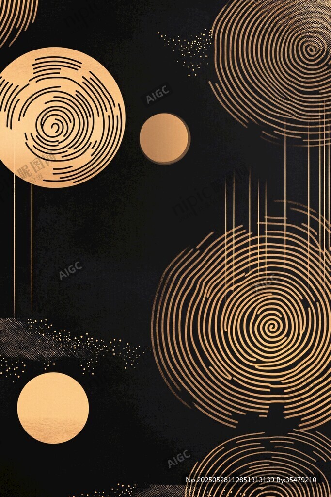 黑金旋渦幾何抽象裝飾圖案